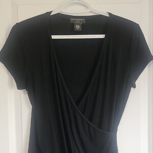 Banana Republic Black Wrap Blouse with Cap Sleeves